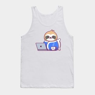 Cute Sloth Wearing Blanket With Laptop And Coffee Tank Top